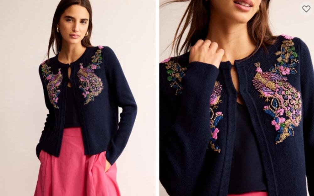 BODEN Wool Blend Embellished Beaded Cardigan Size 4